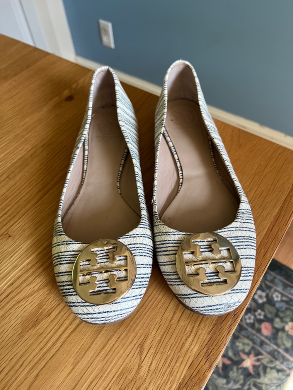 Tory Burch Striped Snake Embossed Reva Flats